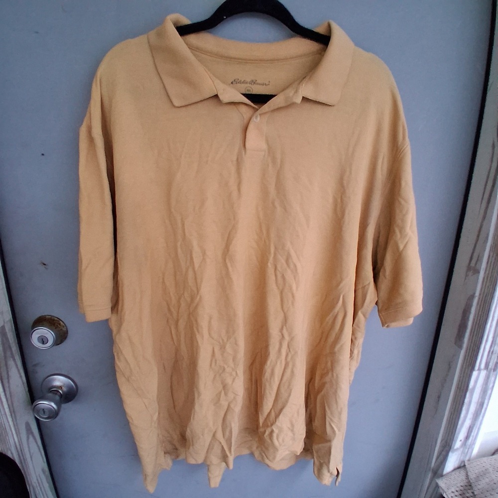 Eddie Bauer Mens XXL Short Sleeve Polo Shirt 100% Cotton Mustard Yellow Tan
